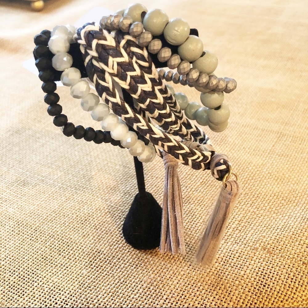 Stack Layering 5 Bracelets NWT Blue / Black / Gray
